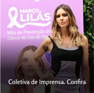 Fernanda Lima participa de coletiva de imprensa sobre prevenção do HPV e cânceres relacionados.