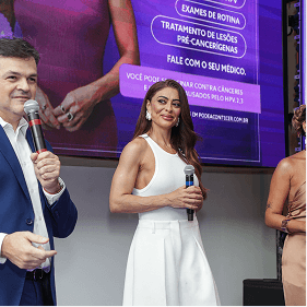 Representantes participam da coletiva de imprensa do Março Lilás em apoio à saúde da mulher